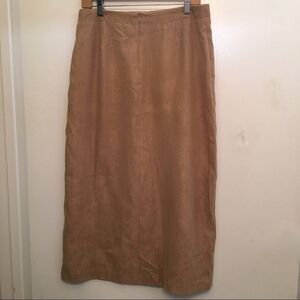 Tan Suede-like Maxi Skirt with front slit sz 12